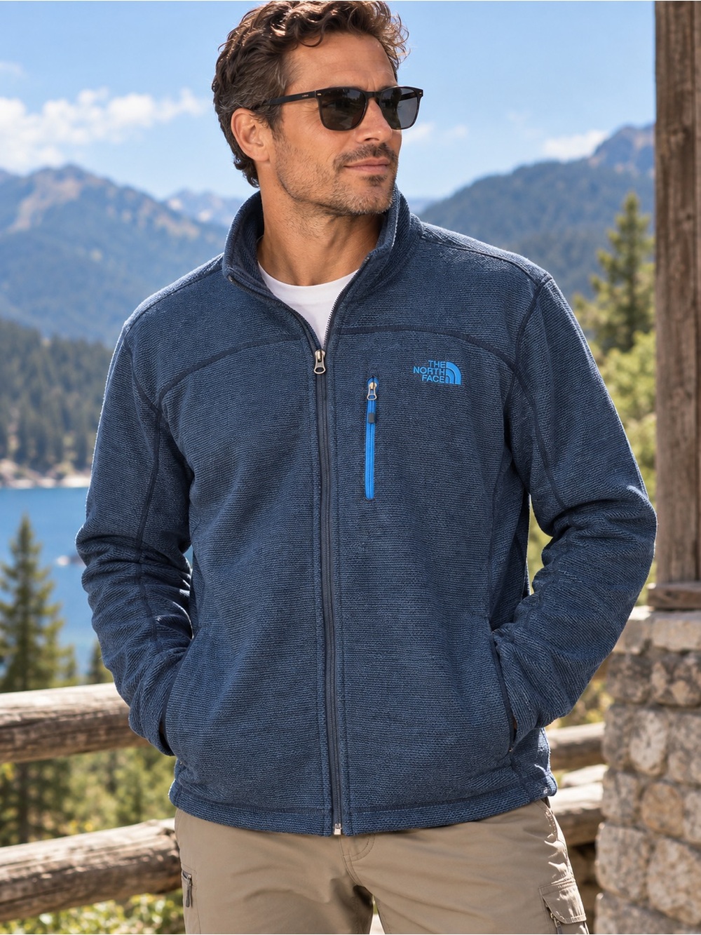 The North Face Men’s XL Navy Blue Textured Fleece Full Zip Jacket Hiking